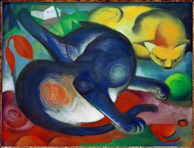 Zwei Katzen, blau und gelb von Franz Marc: Kunstdruck