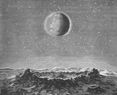 Die Erde vom Mond aus gesehen von German School: Kunstdruck