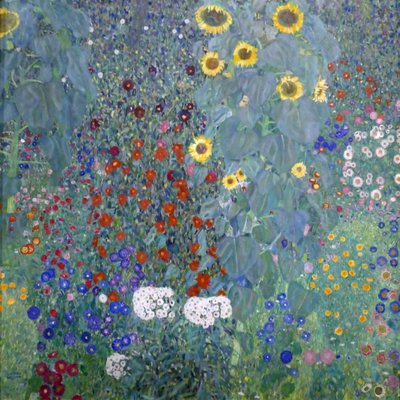 CottageGarten mit Sonnenblumen von Gustav Klimt Kunstdruck