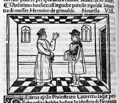 Grimaldis geiziger Erminio trifft auf Guglielmo Borsiere, der versucht