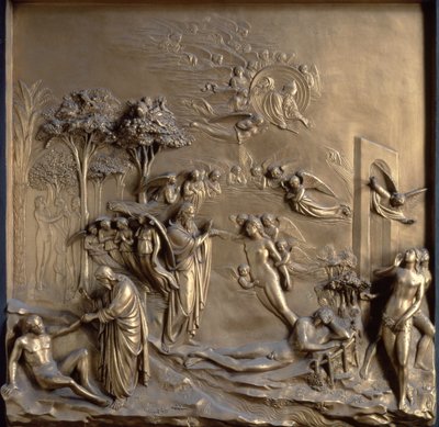 Die Geschichte Von Adam Die Schopfung Von Adam Und Eva Die Versuchung Und Die Vertreibung Aus Dem Garten Eine Von Zehn Reliefpanels Aus Den Gates