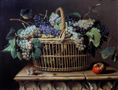 Stillleben einer Weintraube in einem Korb Gemälde von (883500)