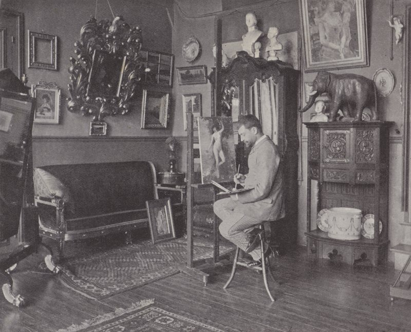 Französischer Maler Henri Gervex in seinem Atelier von (after) French Photographer