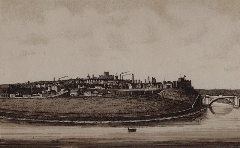 Stadt Chester, zeigt Roodee und Grosvenor Bridge von English School