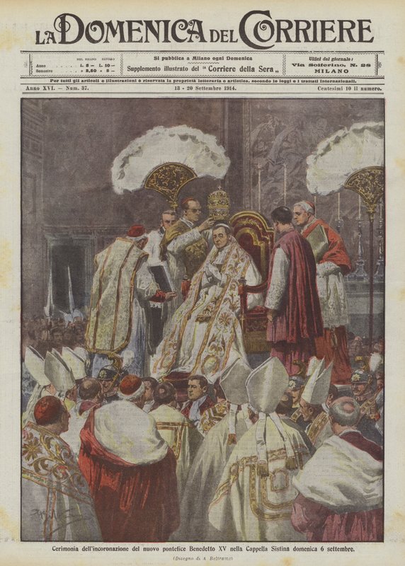Krönungszeremonie des neuen Papstes Benedikt XV in der Sixtinischen Kapelle am Sonntag, 6. September von Achille Beltrame