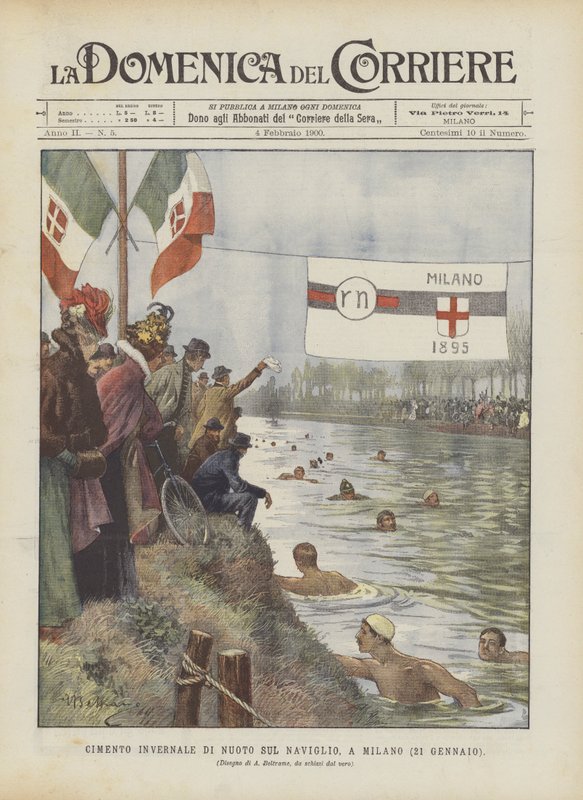Winterliches Schwimmen im Naviglio, Mailand (21. Januar) von Achille Beltrame