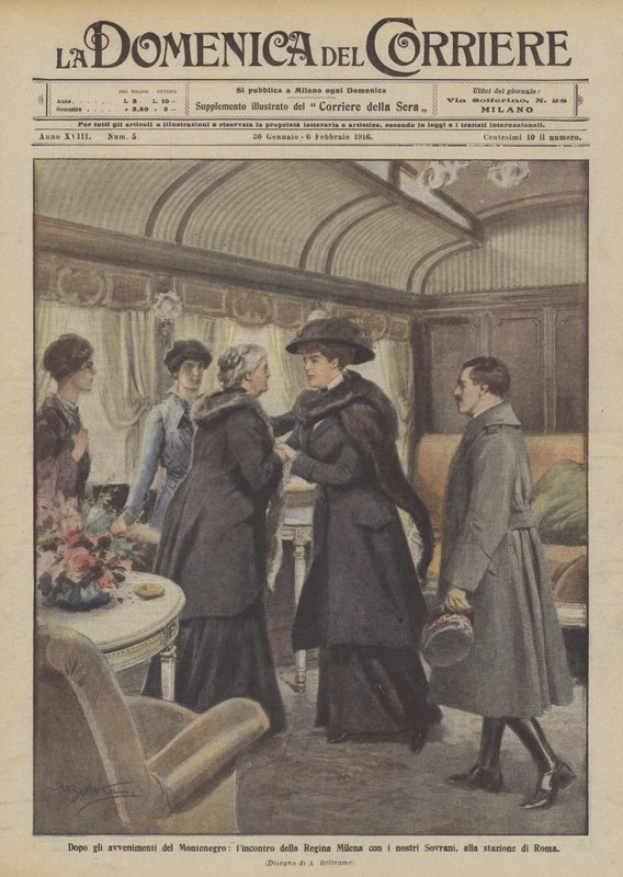 Nach den Ereignissen in Montenegro, das Treffen von Königin Milena mit unseren Herrschern am Bahnhof von Rom von Achille Beltrame