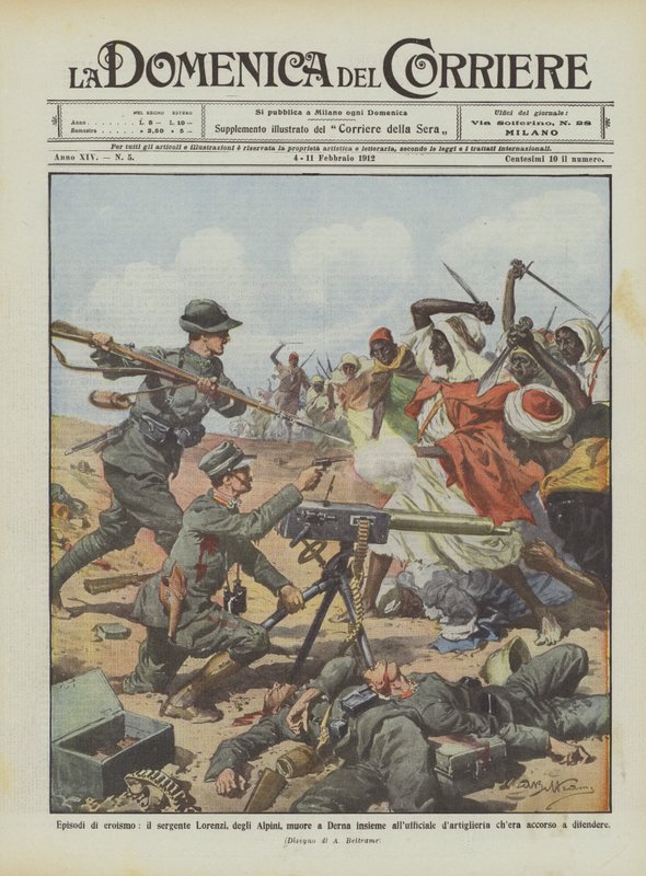 Heldentaten, Sergeant Lorenzi der Alpini stirbt in Derna zusammen mit dem Offizier von Achille Beltrame