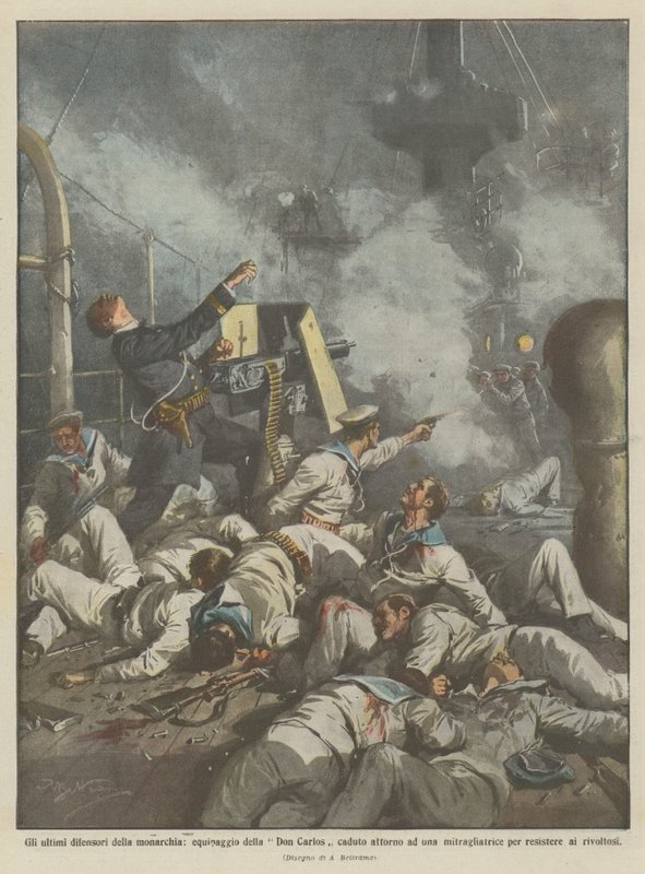 Die letzten Verteidiger der Monarchie, Besatzung der Don Carlos, gefallen um eine von Achille Beltrame