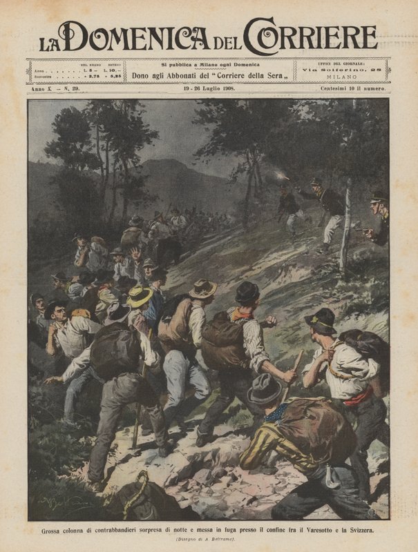 Große Schmugglerkolonne bei Nacht überrascht und in die Flucht geschlagen an der Grenze von Achille Beltrame