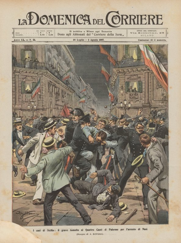 Die Fälle von Sizilien, der schwere Tumult an den Quattro Canti in Palermo wegen der Verhaftung von Nasi von Achille Beltrame