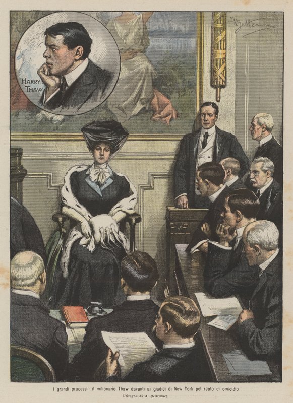Die großen Prozesse, der Millionär Thaw vor den Richtern in New York wegen Mordes von Achille Beltrame