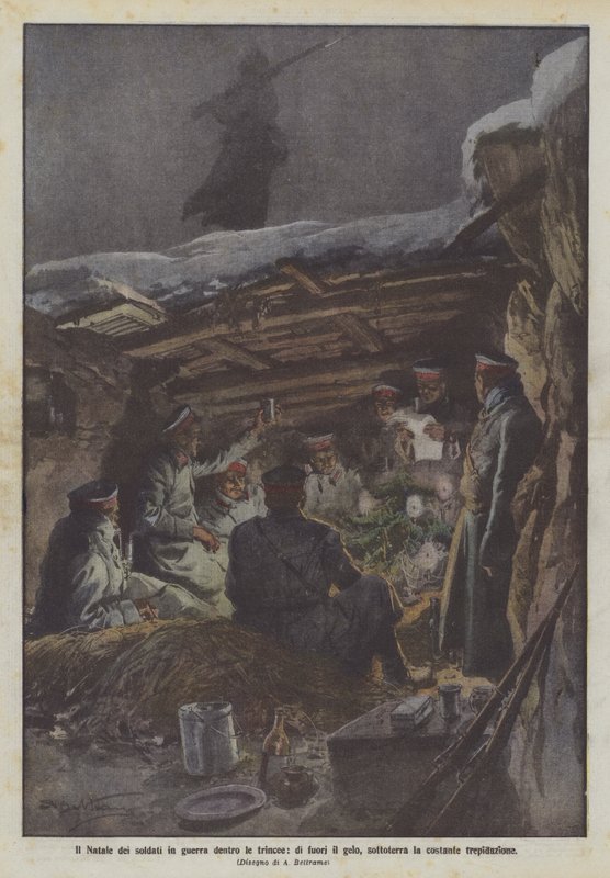 Weihnachten der Soldaten im Krieg in den Schützengräben, draußen die Kälte, unter der Erde die ständige Angst von Achille Beltrame