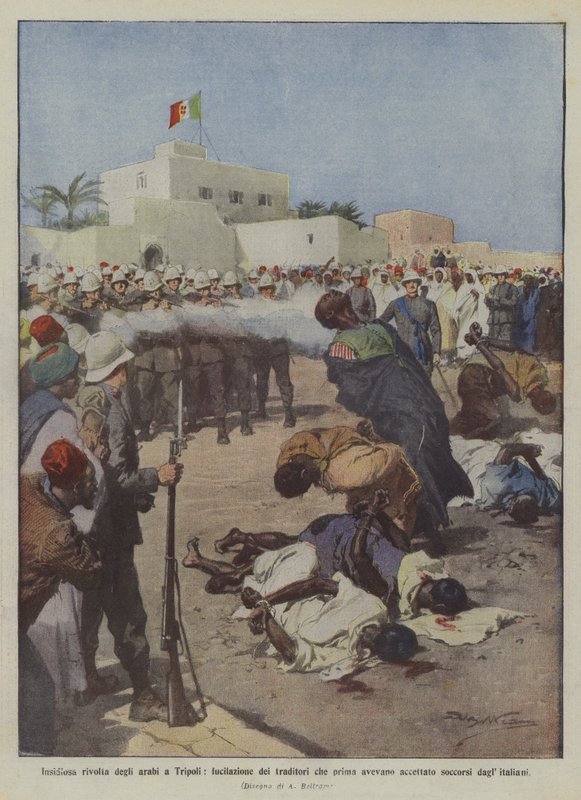 Heimtückischer Aufstand der Araber in Tripolis, Erschießung der Verräter, die zuvor akzeptiert hatten von Achille Beltrame