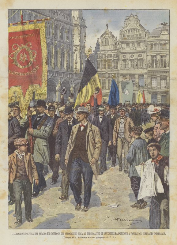 Die politische Unruhe in Belgien, ein Umzug von 300 Vereinen bringt dem Bürgermeister von Brüssel von Achille Beltrame
