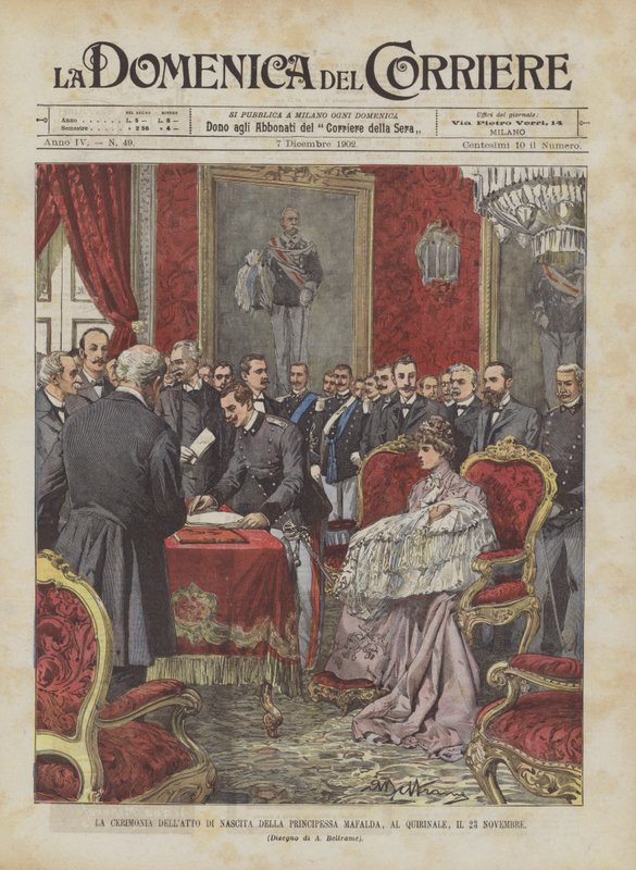 Die Zeremonie der Geburt der Prinzessin Mafalda im Quirinal am 23. November von Achille Beltrame