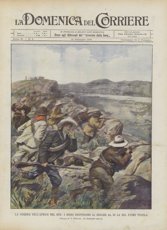 Der Krieg in Südafrika, die Buren drängen die Engländer über den Tugela-Fluss zurück von Achille Beltrame