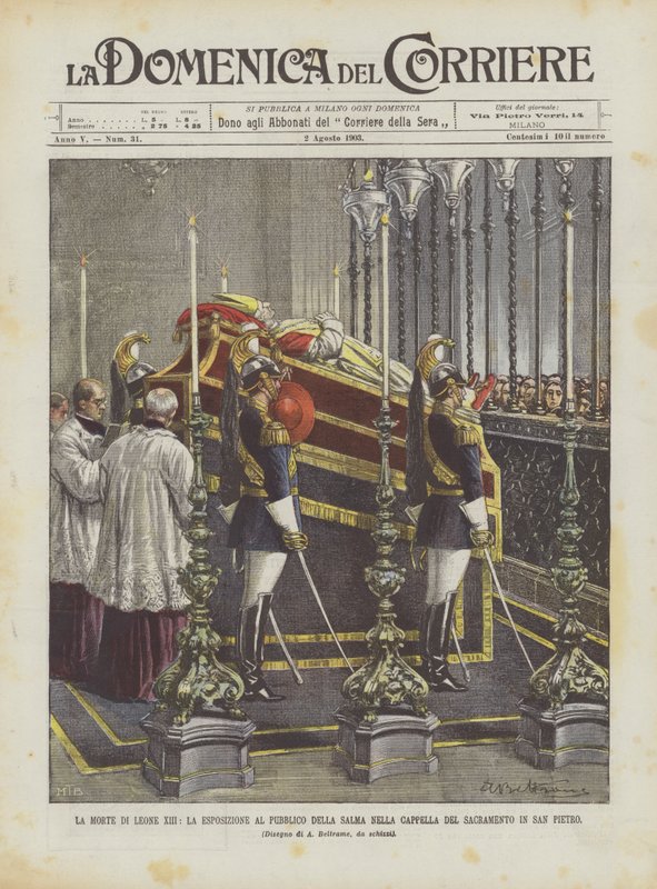 Der Tod von Leo XIII., die öffentliche Ausstellung des Leichnams in der Sakramentskapelle in St. Peter von Achille Beltrame