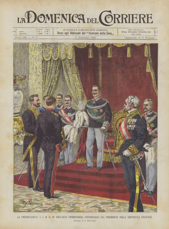 Die Übergabe der hohen Auszeichnung an den König durch den Präsidenten der Französischen Republik von Achille Beltrame