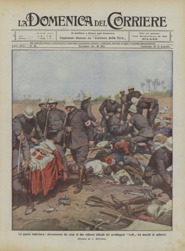 Der italo-türkische Krieg, Auffindung der Leichen von zwei tapferen Offizieren der Kavallerie Lodi von Achille Beltrame