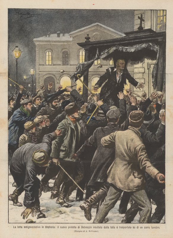Der antigovernmentale Kampf in Ungarn, der neue Präfekt von Debreczin von der Menge beleidigt von Achille Beltrame