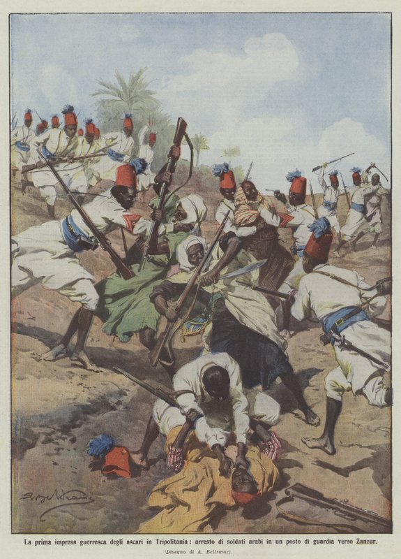 Das erste kriegerische Unternehmen der Askaris in Tripolitanien, Verhaftung arabischer Soldaten an einem Posten von Achille Beltrame