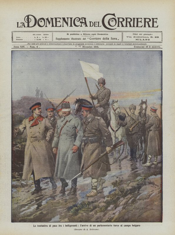 Die Friedensverhandlungen zwischen den Kriegsparteien, die Ankunft eines türkischen Parlamentärs im bulgarischen Lager von Achille Beltrame