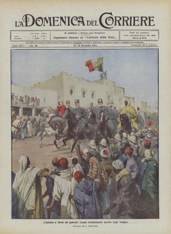 Der triumphale Einzug von General Lequio in Zavia, von den Einheimischen begeistert empfangen von Achille Beltrame