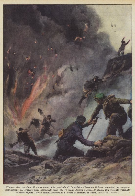 Der plötzliche Ausbruch eines Vulkans auf der Halbinsel Kamtschatka (Ferner Osten der Sowjetunion) von Achille Beltrame