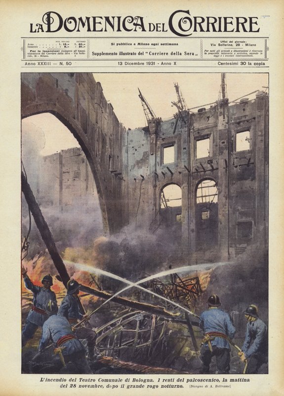 Der Brand des Teatro Comunale in Bologna von Achille Beltrame