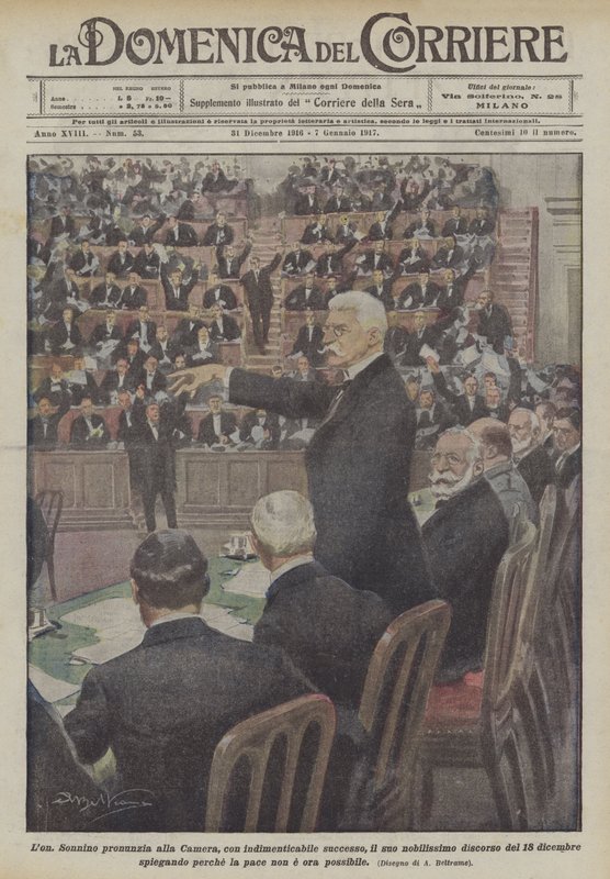 Lon Sonnino hält in der Kammer seine unvergessliche Rede von Achille Beltrame