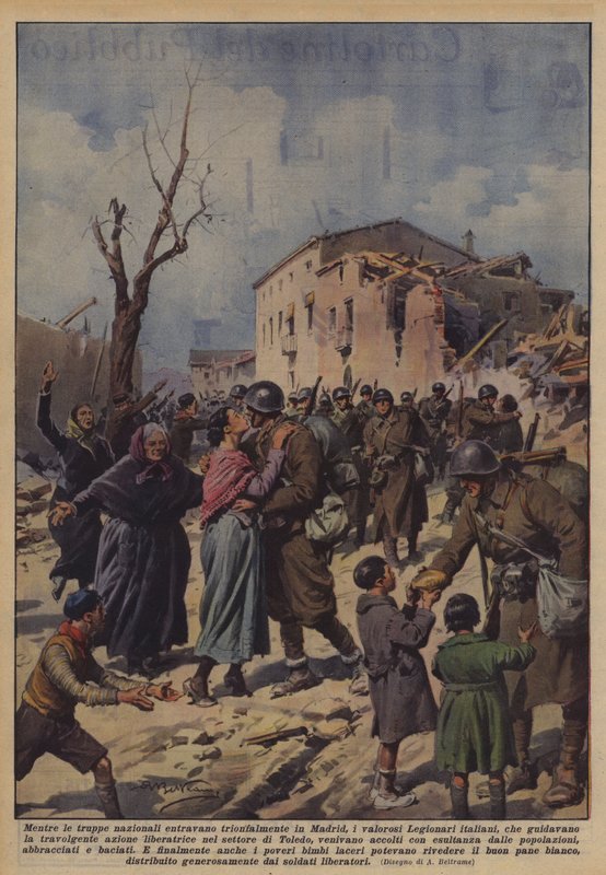 Während die nationalen Truppen triumphierend in Madrid einmarschierten, die tapferen italienischen Legionäre von Achille Beltrame