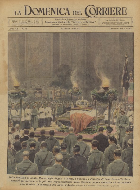 In der Basilika Santa Maria degli Angeli in Rom, die Souveräne, die Prinzen des Hauses Savoyen, der Duce... von Achille Beltrame
