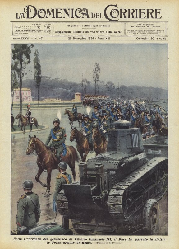 Anlässlich des Geburtstags von Viktor Emanuel III. hat der Duce die Streitkräfte von Rom inspiziert von Achille Beltrame