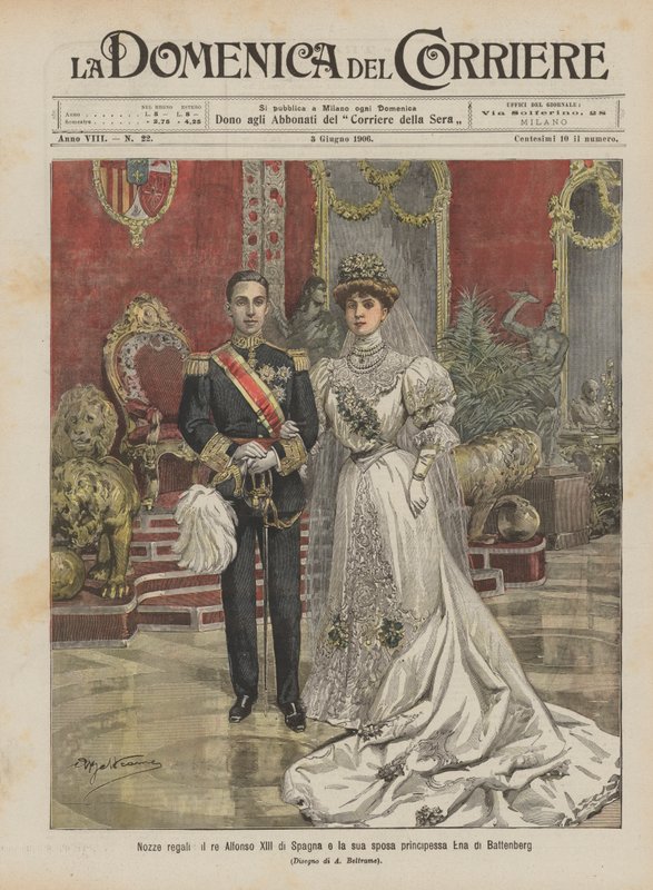 Königliche Hochzeit, König Alfons XIII. von Spanien und seine Braut Prinzessin Ena von Battenberg von Achille Beltrame