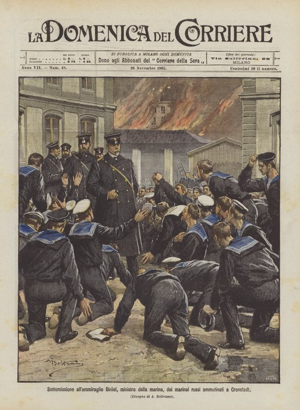 Unterwerfung unter Admiral Birilef, Marineminister, der meuternden russischen Matrosen in Kronstadt von Achille Beltrame