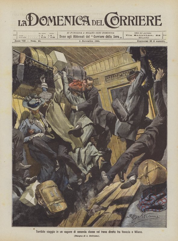 Schreckliche Reise in einem zweiten Klasse Waggon im Zug zwischen Venedig und Mailand von Achille Beltrame