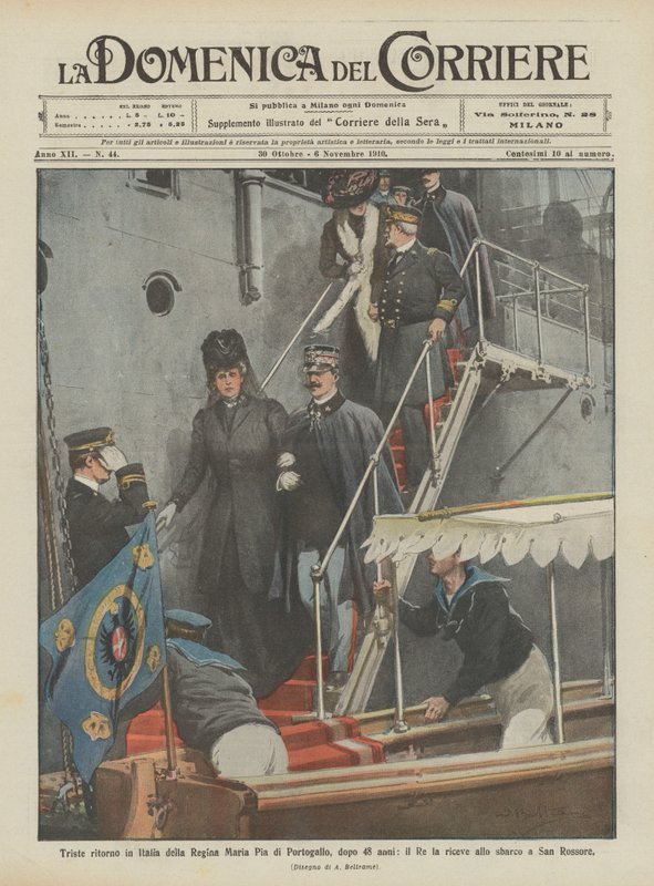 Traurige Rückkehr nach Italien der Königin Maria Pia von Portugal nach 48 Jahren, der König empfängt sie von Achille Beltrame
