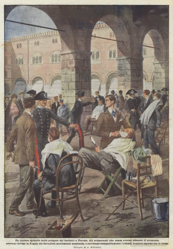 Eine kuriose Episode des Friseurstreiks in Treviso von Achille Beltrame