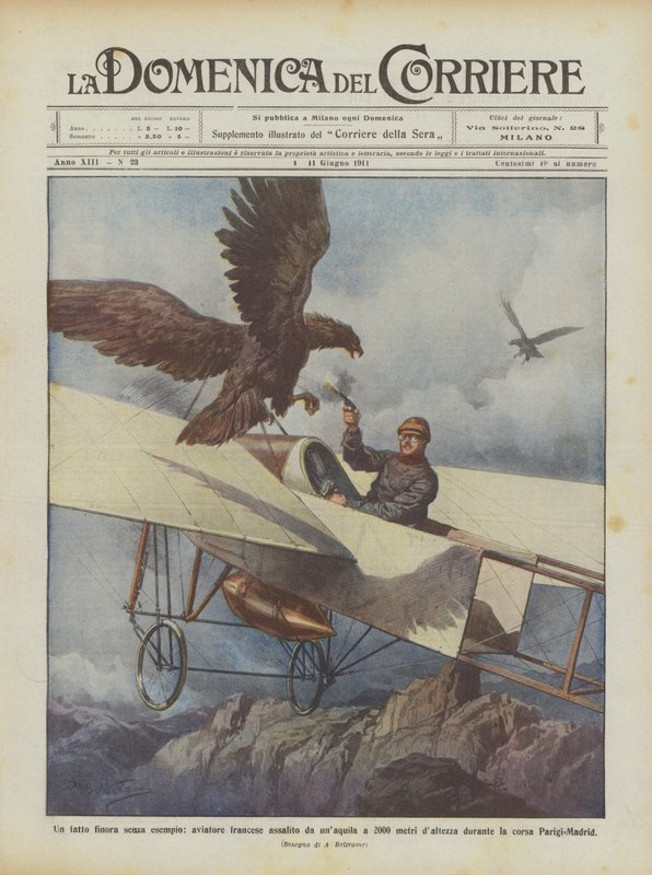 Ein bisher beispielloser Vorfall, französischer Flieger von einem Adler in 2000 Metern Höhe angegriffen von Achille Beltrame