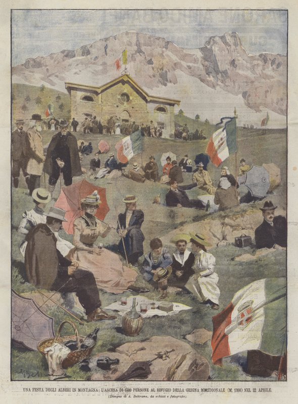 Ein Baumfest in den Bergen, der Aufstieg von 1500 Personen zur Grigna Meridionale von Achille Beltrame