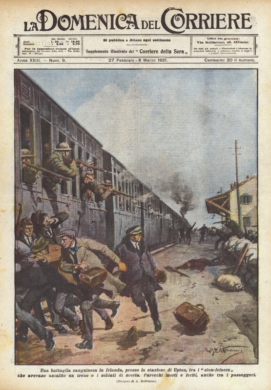 Eine blutige Schlacht in Irland, bei der Station von Upton, zwischen den Sinn-Feinern von Achille Beltrame