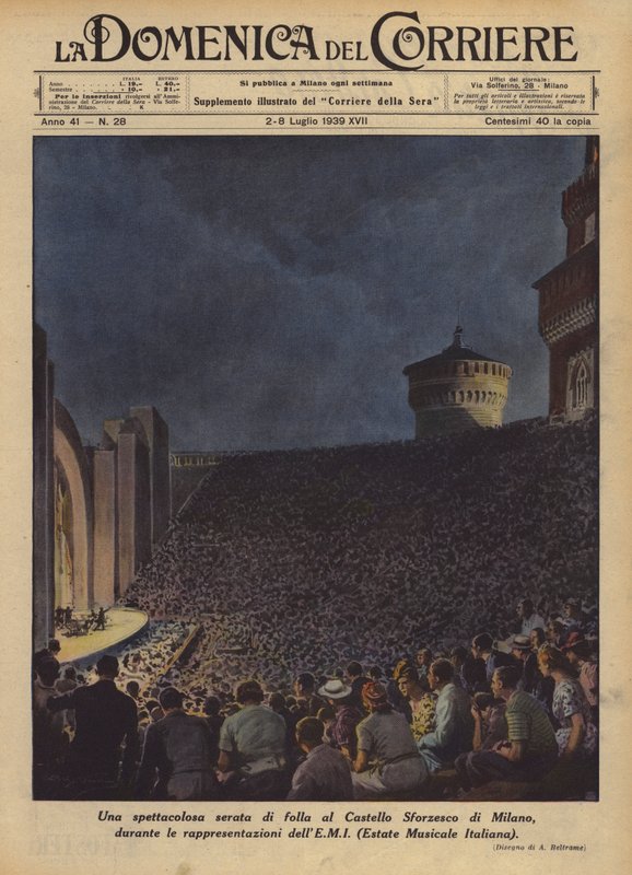 Eine spektakuläre Abendveranstaltung im Castello Sforzesco in Mailand während der Aufführungen? von Achille Beltrame