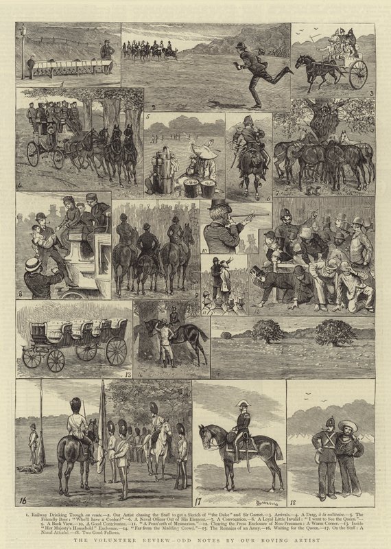Die Freiwilligenüberprüfung, seltsame Notizen von unserem wandernden Künstler von Alfred Chantrey Corbould