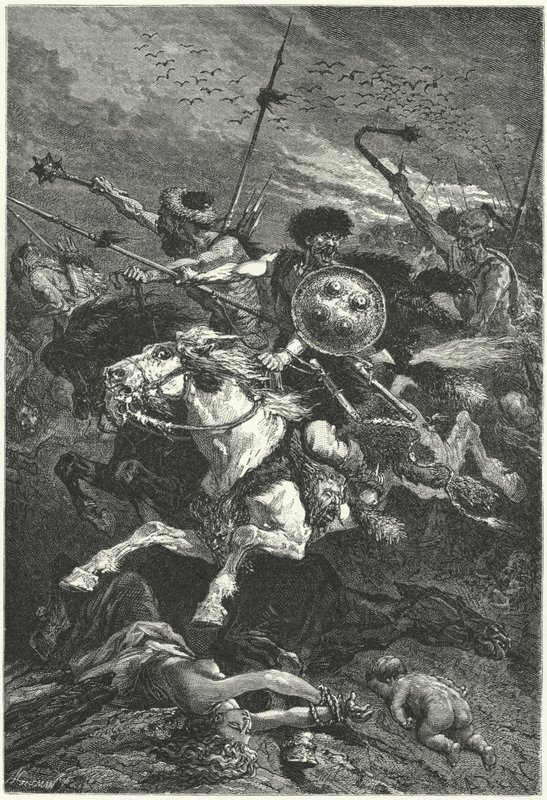 Hunnenangriff in der Schlacht von Chalons, 451 von Alphonse Marie de (after) Neuville