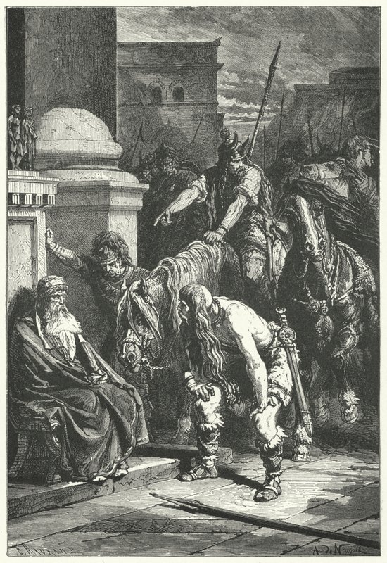 Der Tod des römischen Konsuls Marcus Papirius beim gallischen Überfall auf Rom, 387 v. Chr. (Stich) von Alphonse Marie de (after) Neuville