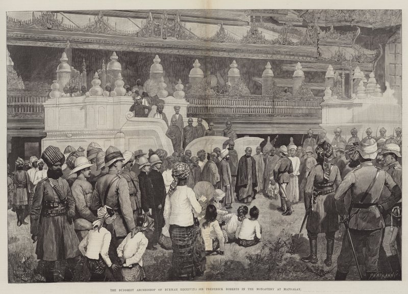 Der buddhistische Erzbischof von Burma empfängt Sir Frederick Roberts im Kloster von Mandalay von Amedee Forestier
