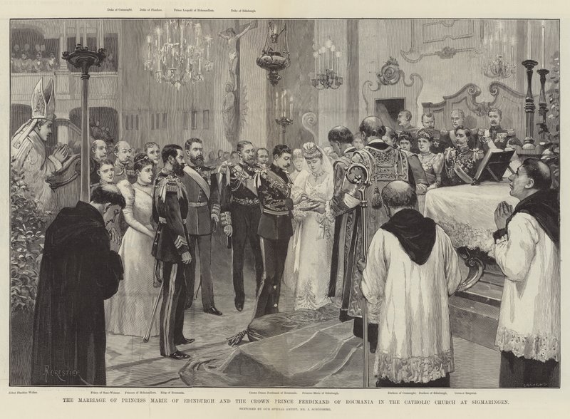 Die Hochzeit von Prinzessin Marie von Edinburgh und Kronprinz Ferdinand von Rumänien in der katholischen Kirche in Sigmaringen von Amedee Forestier