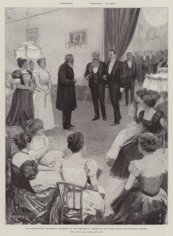 Die Bloemfontein-Konferenz, Empfang im Präsidium, Treffen von Sir Alfred Milner und Präsident Kruger von Amedee Forestier