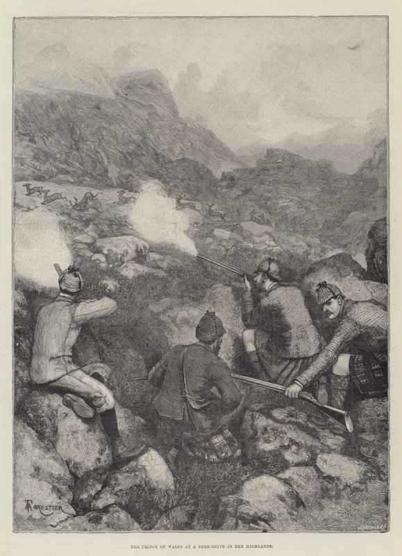 Der Prinz von Wales bei einer Hirschjagd in den Highlands von Amedee Forestier